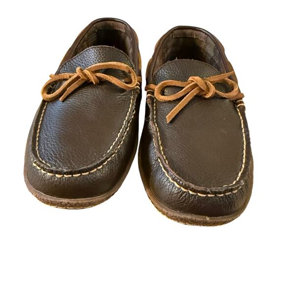 LL Bean Mens Brown Leather Moccasins/Loafers/Slippers Plaid Inside- Size 8 - Picture 2 of 11